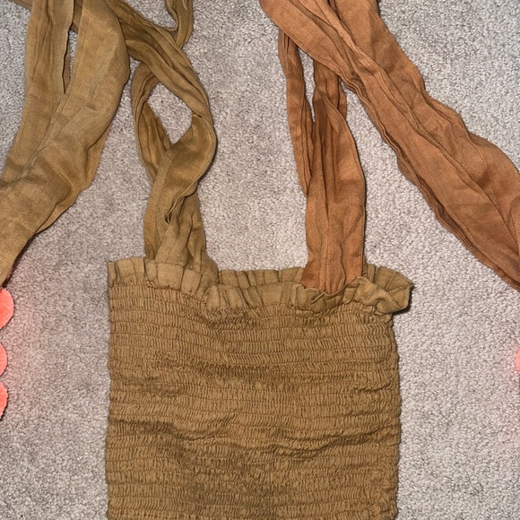 Sundress Tan Crop Top with Pink Poms - Picture 2 of 4